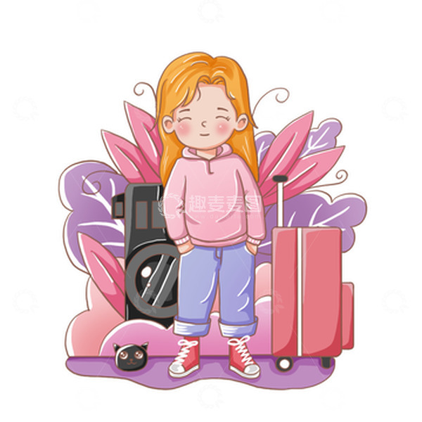 源文件下载【趣麦麦图】暑假人物旅行相机插画