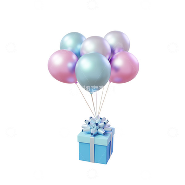 源文件下载【趣麦麦图】3D立体漂浮气球礼盒装饰元素