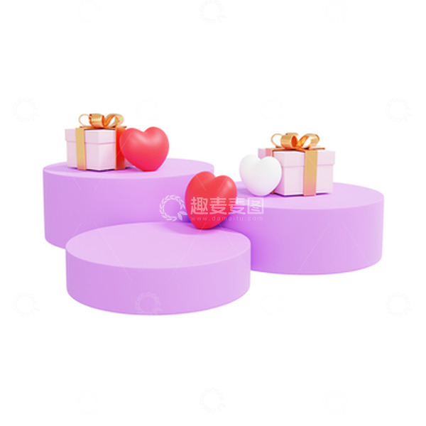 源文件下载【趣麦麦图】3D七夕情人节紫色展示台