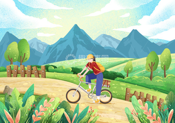 源文件下载【趣麦麦图】暑假骑车旅行卡通背景