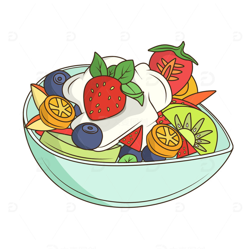 矢量卡通水果沙拉碗