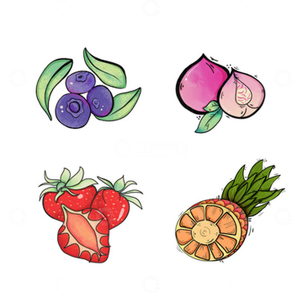 源文件下载【趣麦麦图】多巴胺水果桃子蓝莓草莓菠萝清爽夏天健康