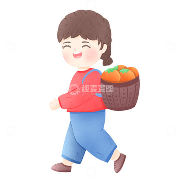 源文件下载【趣麦麦图】手绘立秋女孩背柿子