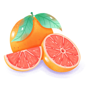 手绘清新水果西柚新鲜水果肌理插画元素