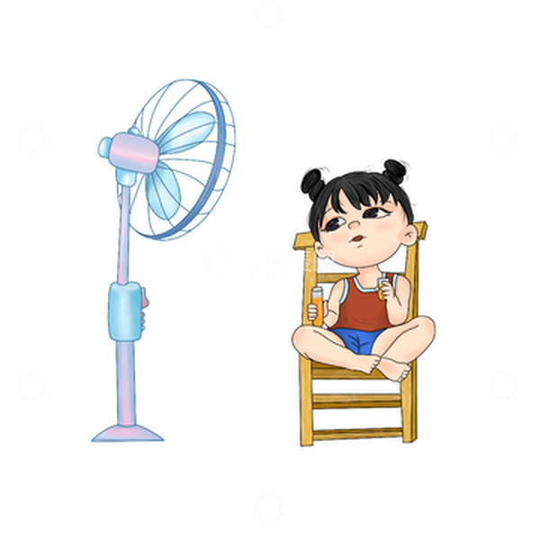 大暑插画 吹电风扇