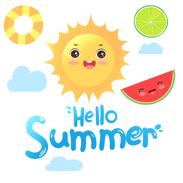 大暑夏天可爱太阳卡通花体字元素