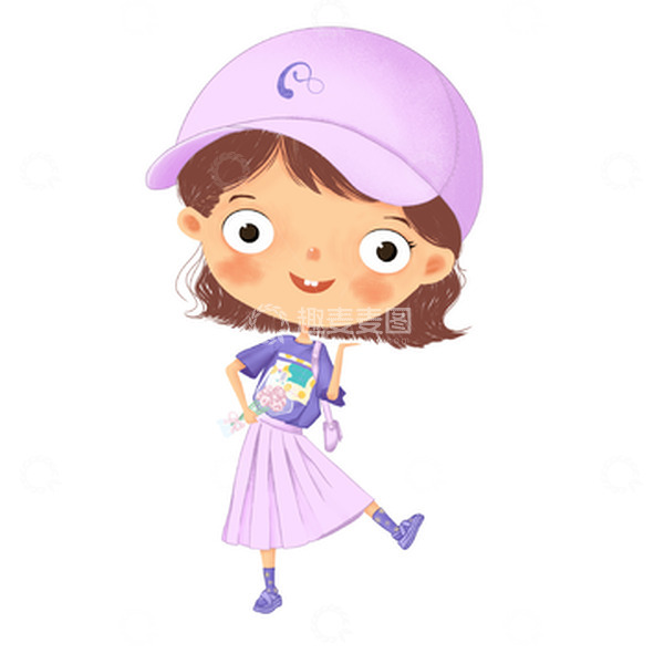 源文件下载【趣麦麦图】夏日多巴胺粉色紫色穿搭女孩人物儿童插画