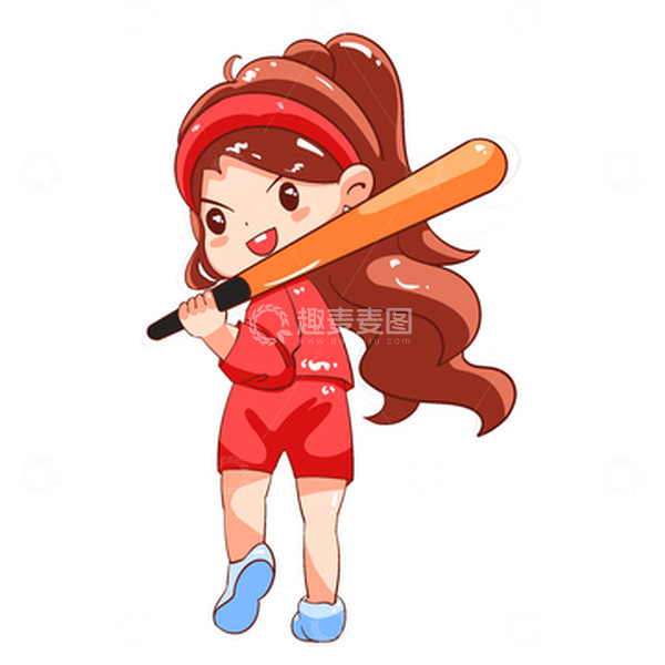 源文件下载【趣麦麦图】可爱暑期培训棒球小女孩