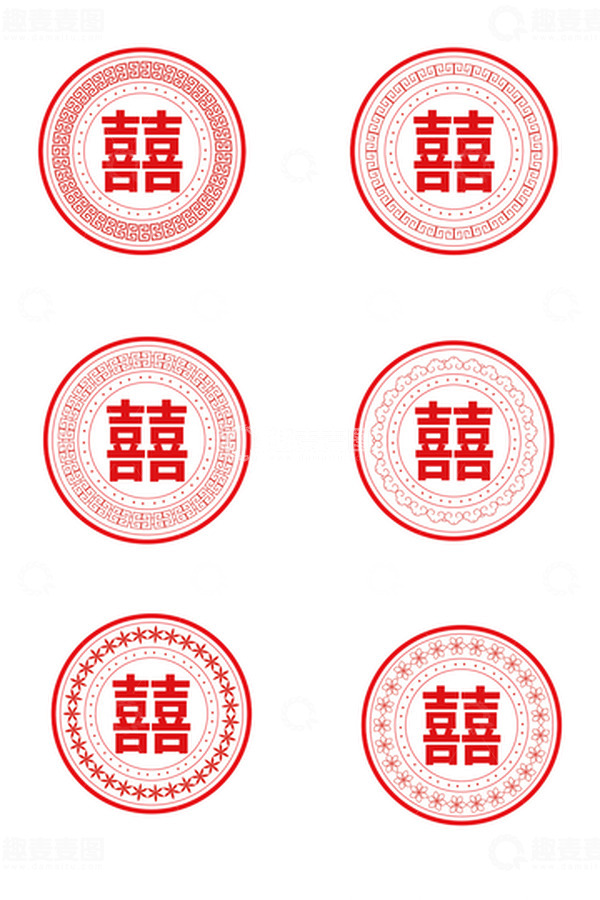 源文件下载【趣麦麦图】-中国风传统古典婚礼纹样喜字底纹花纹圈