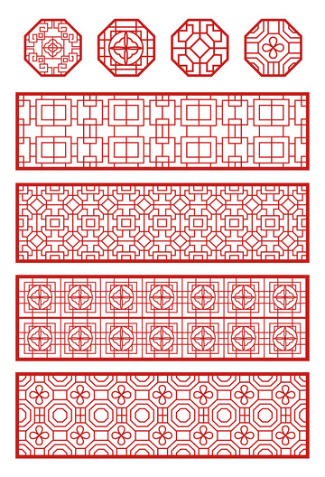 红色中国风传统窗花装饰纹理边框
