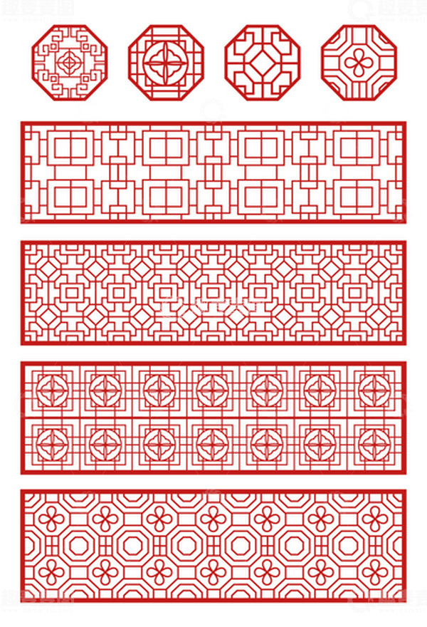 源文件下载【趣麦麦图】-红色中国风传统窗花装饰纹理边框