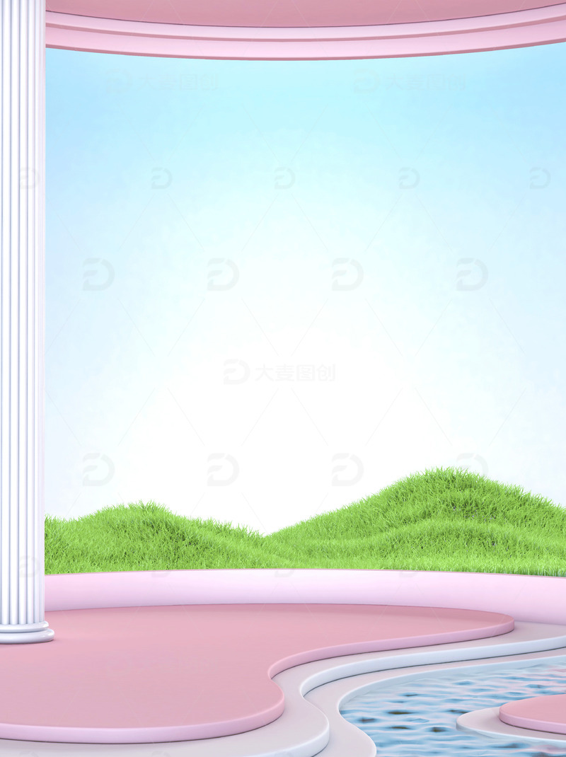 C4D建模小清新场景简约浪漫电商立体背景