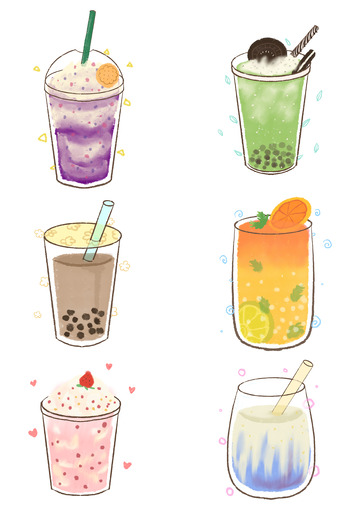 夏日饮料手账奶茶饮品贴纸素材