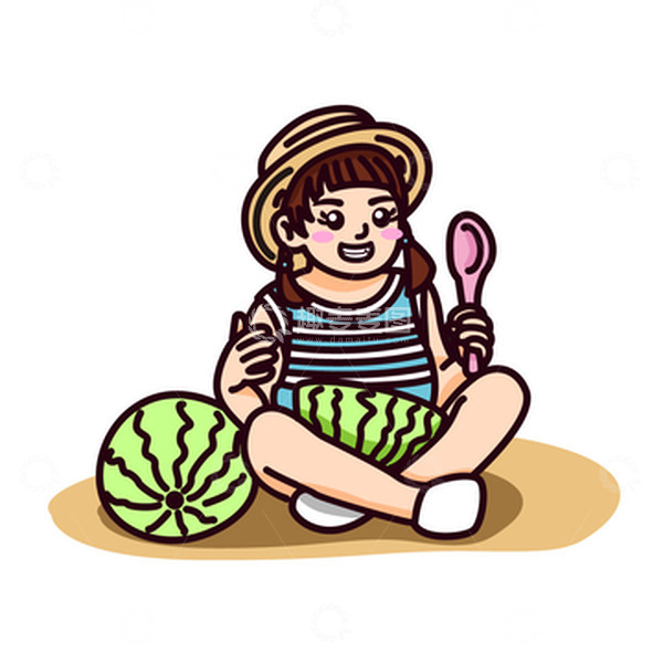 源文件下载【趣麦麦图】吃西瓜的小女孩