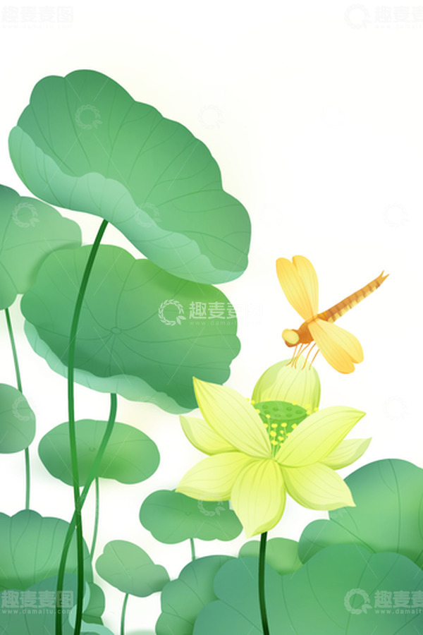 源文件下载【趣麦麦图】卡通风节气大暑荷花蜻蜓插画海报背景
