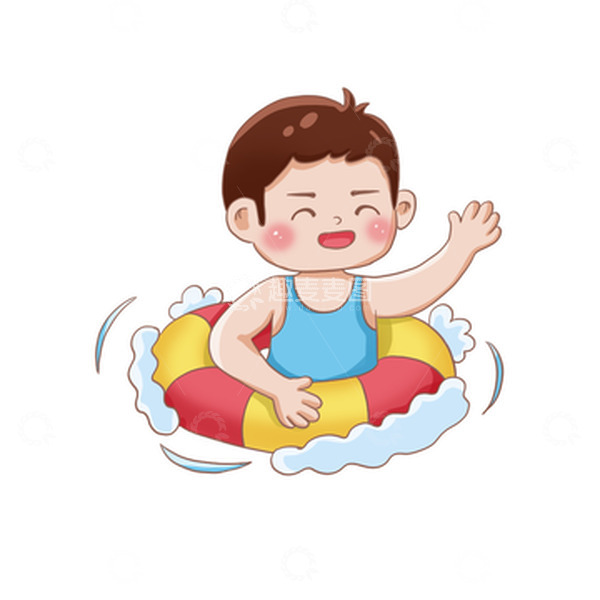 源文件下载【趣麦麦图】玩水大暑夏天游泳圈男孩手绘插画