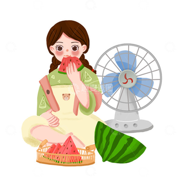 源文件下载【趣麦麦图】大暑吹风扇吃西瓜元素