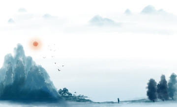 背景国风水墨山水国潮海报宣传