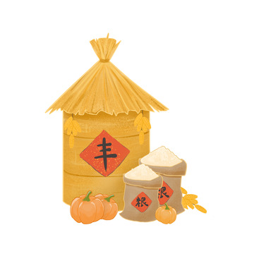 立秋手绘丰收粮仓大米