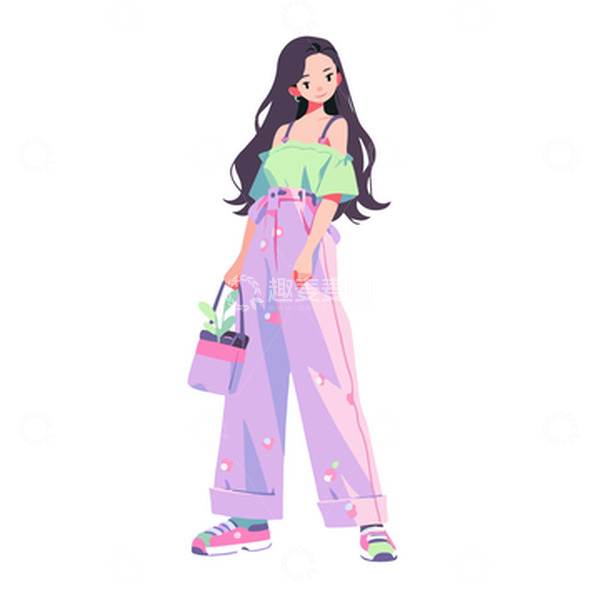 源文件下载【趣麦麦图】-夏日多巴胺时尚穿搭女孩矢量插画
