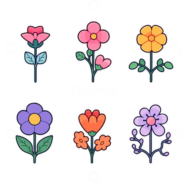 源文件下载【趣麦麦图】线性矢量花朵图标