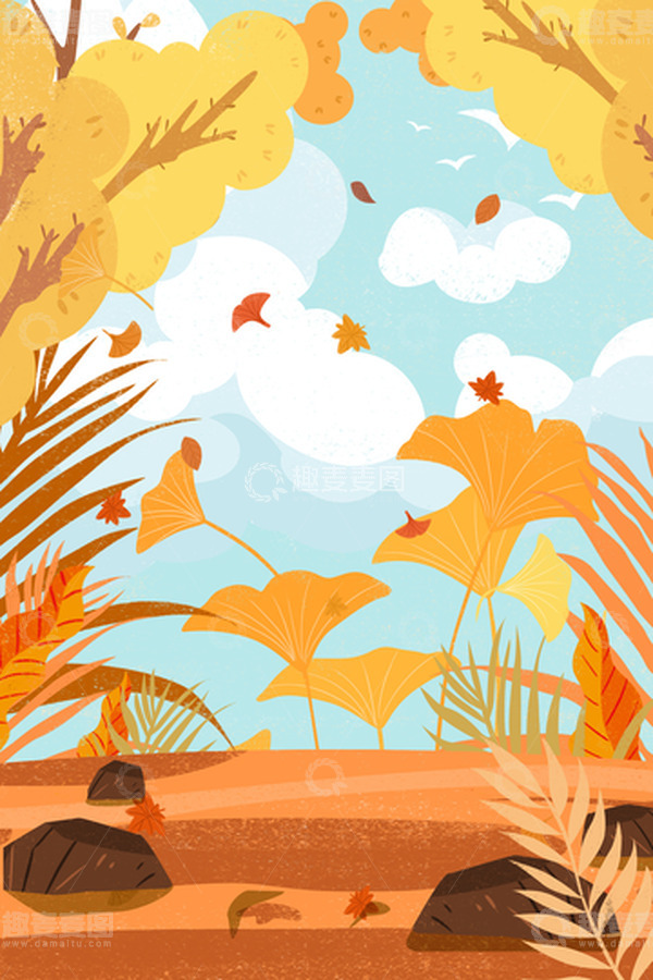 源文件下载【趣麦麦图】唯美景色立秋插画