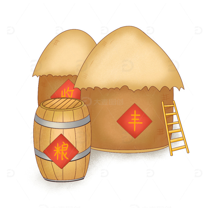 手绘秋天卡通粮仓