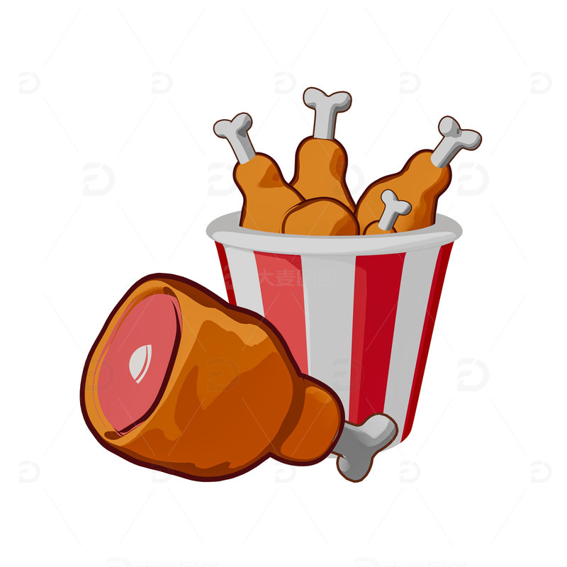 源文件下载【趣麦麦图】漫画风格卡通大鸡腿桶棒骨大肉炸鸡汉堡快餐