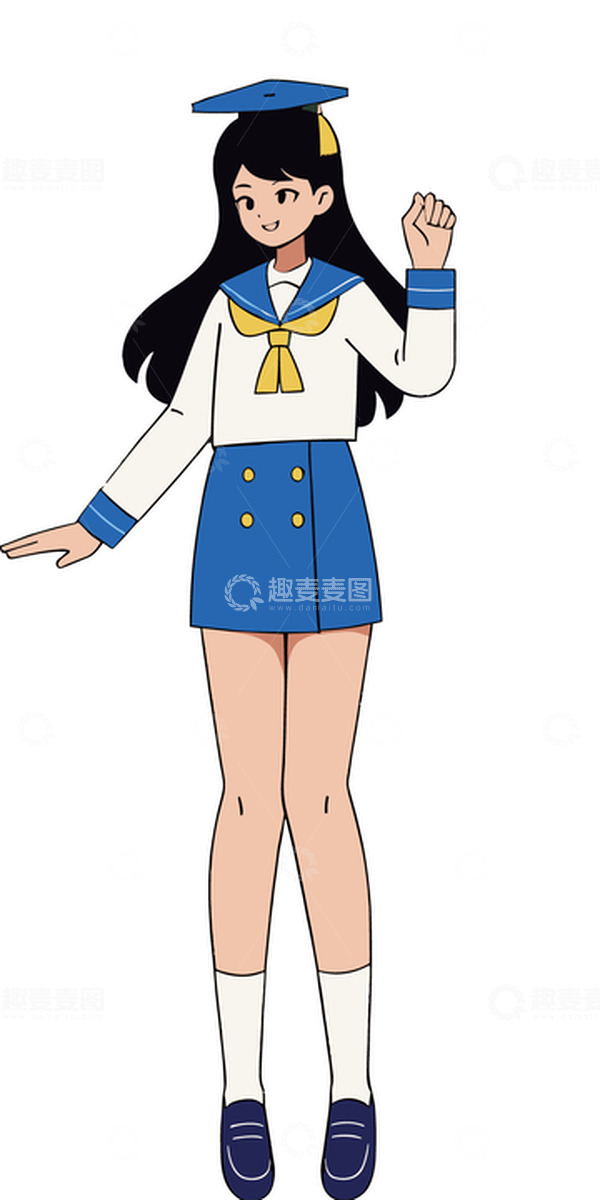 源文件下载【趣麦麦图】扁平化人物，学生，夏日服装，女孩，校服，