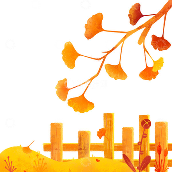源文件下载【趣麦麦图】立秋银杏叶插画