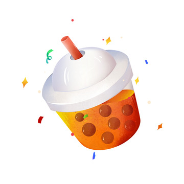 夏日奶茶多巴胺手绘插画元素