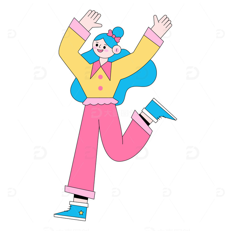 扁平卡通多巴胺女生矢量插画