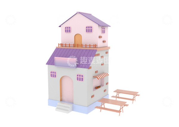 源文件下载【趣麦麦图】c4d唯美卡通小楼