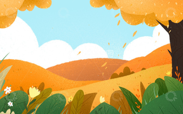 源文件下载【趣麦麦图】手绘卡通立秋落叶绿植插画背景