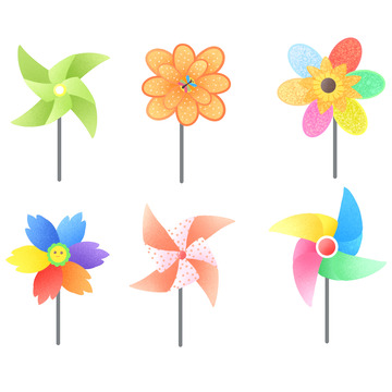 手绘童年玩具风车套图