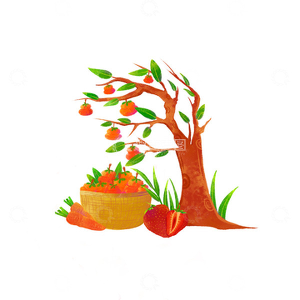 源文件下载【趣麦麦图】立秋柿子插画元素