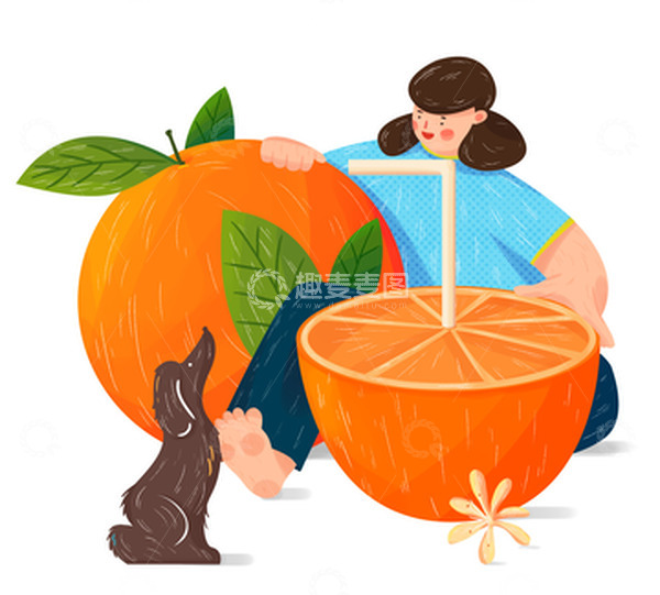 源文件下载【趣麦麦图】橙子扁平手绘