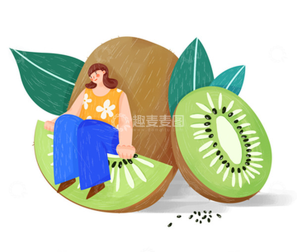 源文件下载【趣麦麦图】手绘猕猴桃女孩