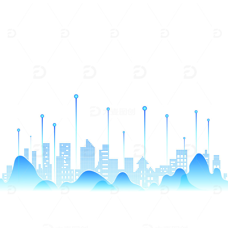 源文件下载【趣麦麦图】蓝色科技城市山脉矢量装饰元素