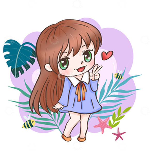 源文件下载【趣麦麦图】夏日多巴胺Q版手绘女孩植物元素