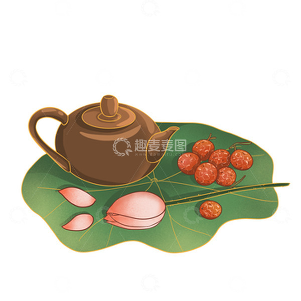 源文件下载【趣麦麦图】国潮夏天荷花茶壶