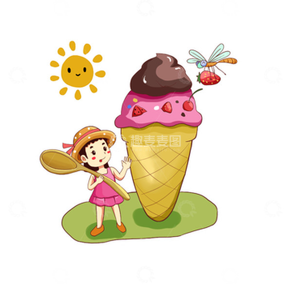 源文件下载【趣麦麦图】炎热的夏天吃冰淇淋