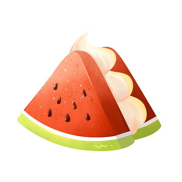 夏日多巴胺奶油西瓜手绘插画元素