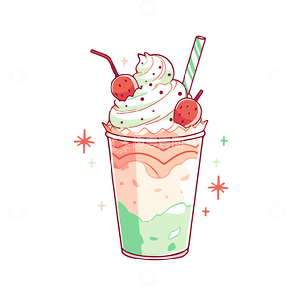 源文件下载【趣麦麦图】夏日多巴胺樱桃玛奇朵奶茶矢量插画