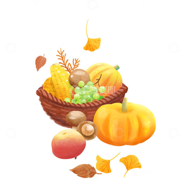 源文件下载【趣麦麦图】立秋南瓜玉米苹果元素插画