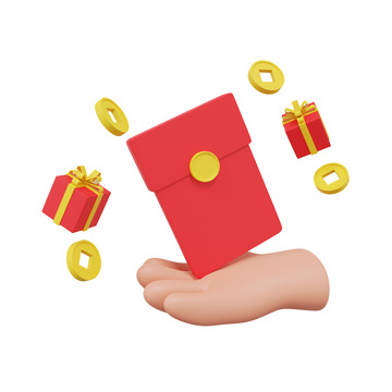 3D手拿礼物金币红包