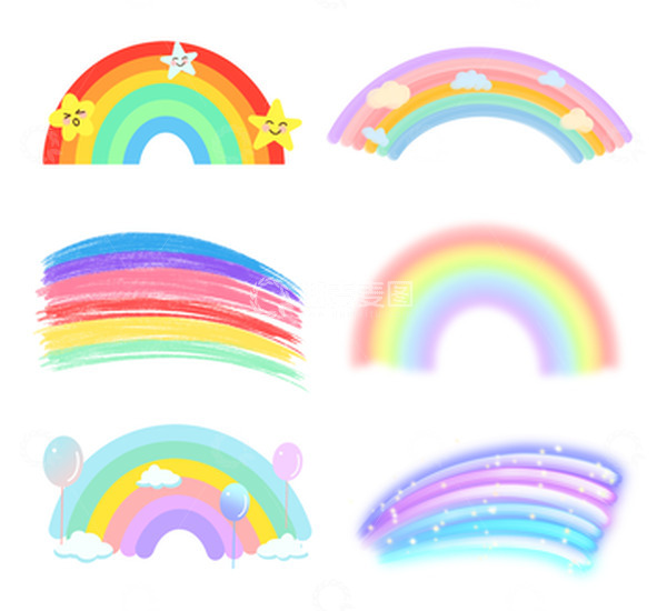 源文件下载【趣麦麦图】手绘卡通彩虹海报装饰元素