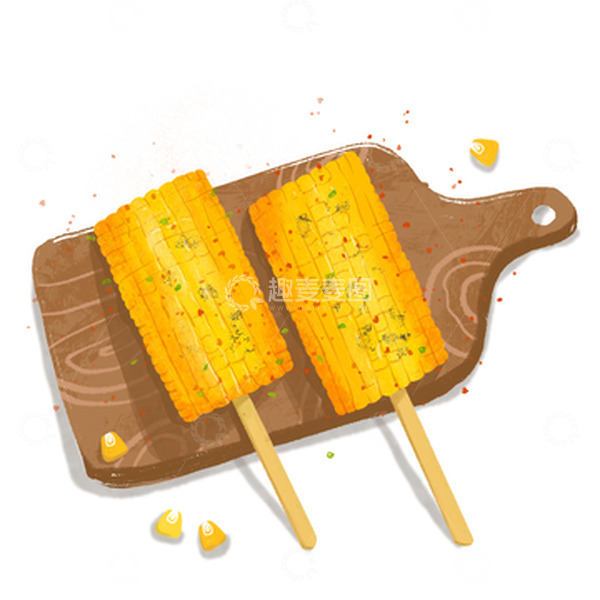 源文件下载【趣麦麦图】手绘烧烤玉米包谷砧板手账元素