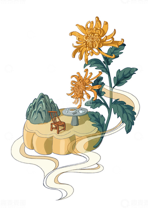 源文件下载【趣麦麦图】菊下月饼饮茶图