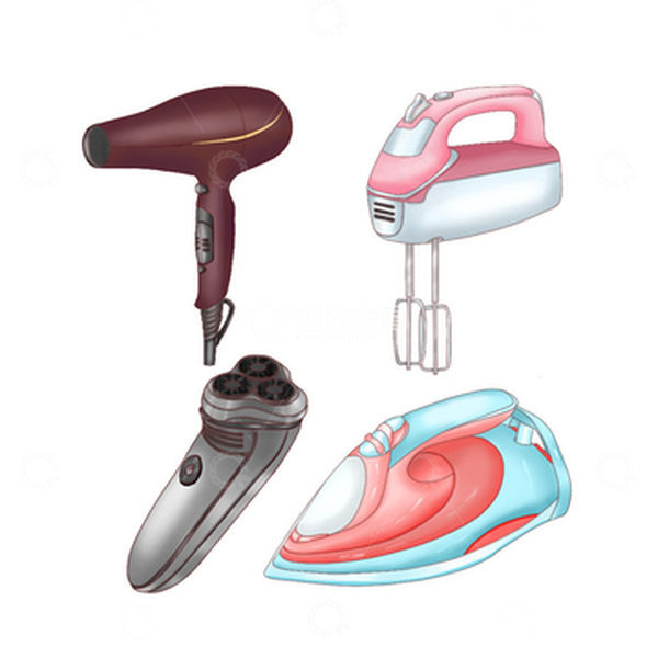 源文件下载【趣麦麦图】手绘电器 吹风机 打蛋器
